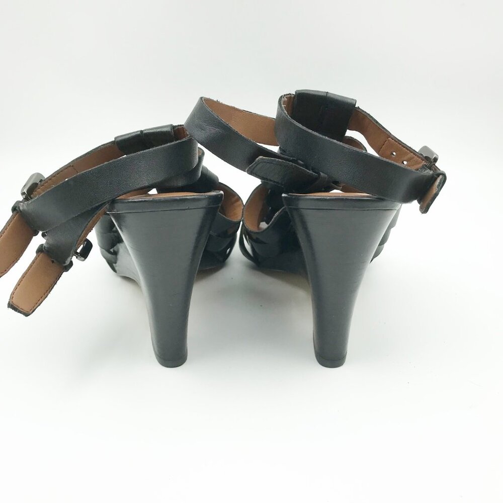 FRANCO SARTO Nikita Black Caged Wedge Heels Leather Strappy Sandals Womens 9 - Picture 6 of 12